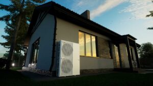 Waermepumpe_vor_haus_abendstimmung